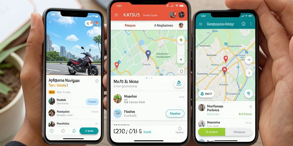 Antarmuka aplikasi KATSU5 yang menunjukkan rute navigasi motor.