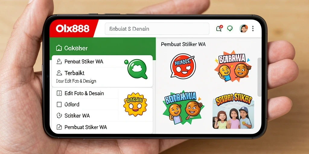 Screenshot OLX888 menampilkan fitur pembuatan stiker yang menarik dan antarmuka yang ramah pengguna.