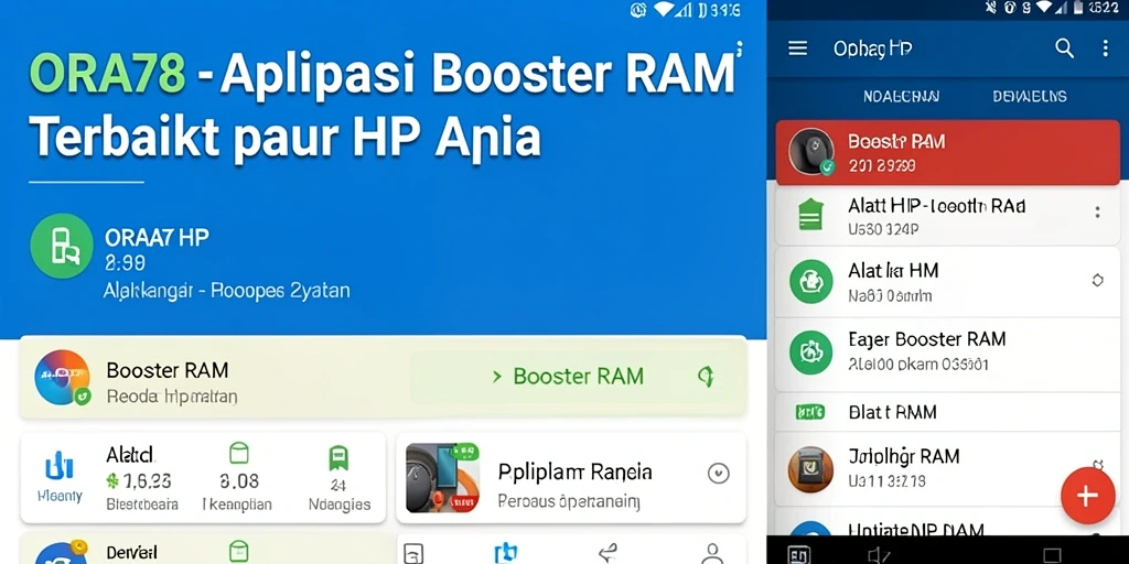 Screenshot ORA78 menunjukkan antarmuka pengguna yang bersih dan fungsionalitas Booster RAM.