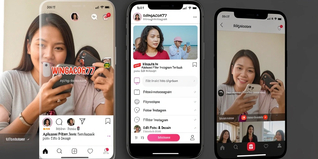 Screenshot antarmuka aplikasi WINGACOR77 dengan pilihan filter Instagram.